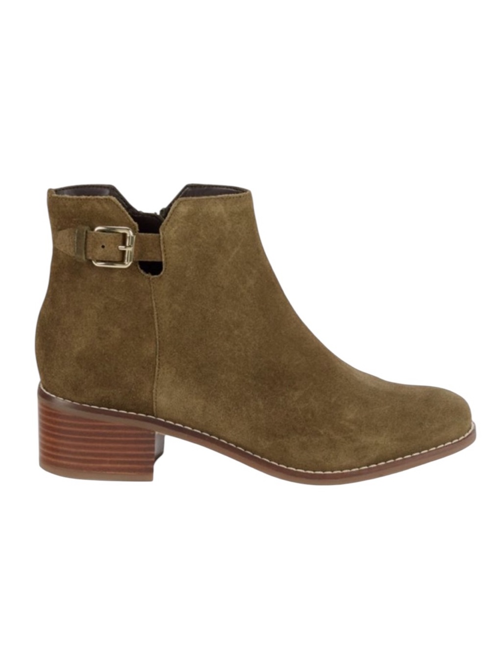 Cole Haan Women's Haidyn Ankle Bootie Dark Olive Suede Boho Side Buckle Size 7.5